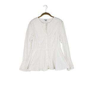 Adolfo Dominguez Button Up Fitted Top Long Sleeve White Peplum Size 42 US 8